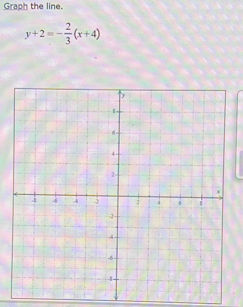 Graph the line.
y+2=- 2/3 (x+4)