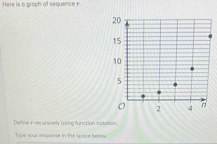 Here is a graph of sequence 7. 
Define r recursively using function notation. 
Type your response in the space below.