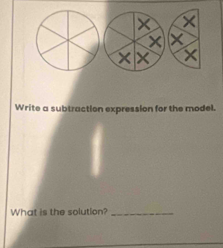 × 
× 
XIX 
Write a subtraction expression for the model. 
What is the solution?_