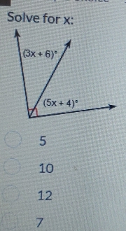 Solve for x:
5
10
12
7