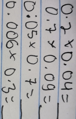 0.2* 0.04= _  _
0.7* 0.09= _
0.05* 0.7= _  1/2  -
0.006* 0.3= _