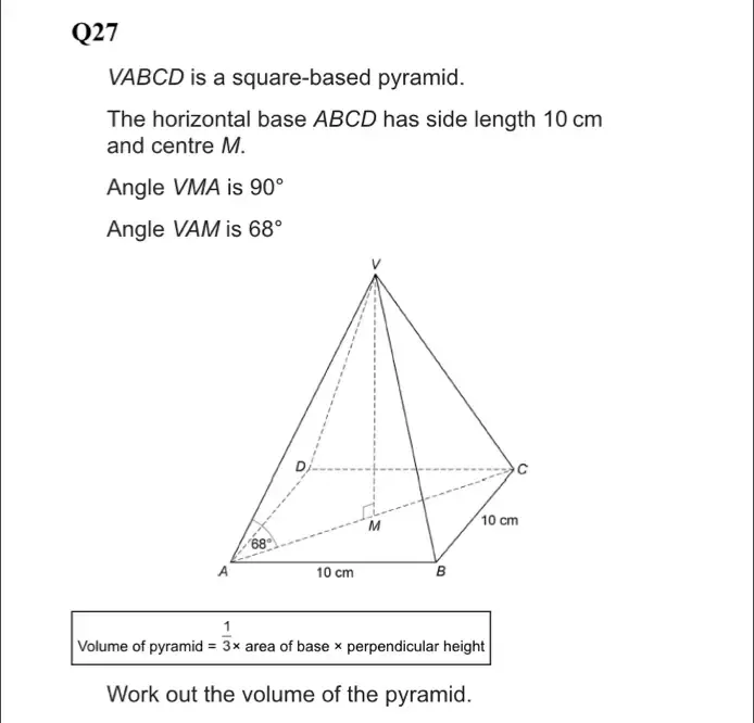 Solved: VABCD is a square-based pyramid. The horizontal base ABCD has ...