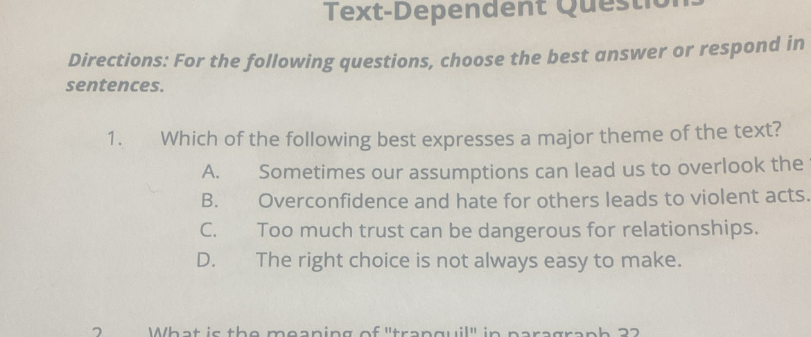 Solved: Text-Dependent Questio Directions: For the following questions ...