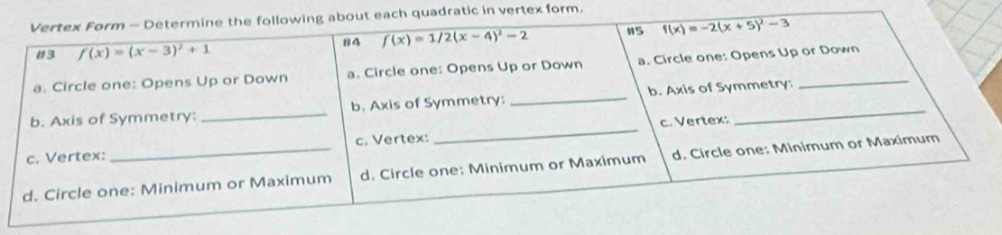 adratic in vertex form.