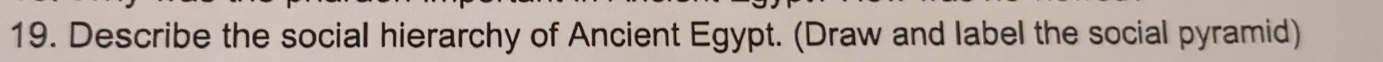 Describe the social hierarchy of Ancient Egypt. (Draw and label the social pyramid)