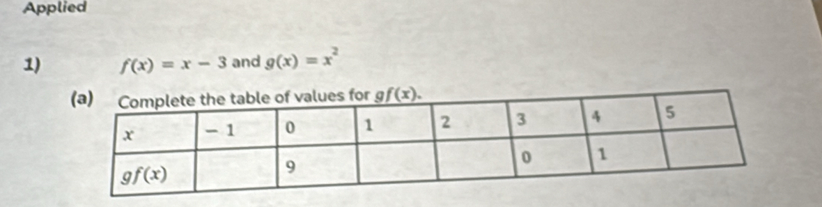 Applied
1)
f(x)=x-3 and g(x)=x^2