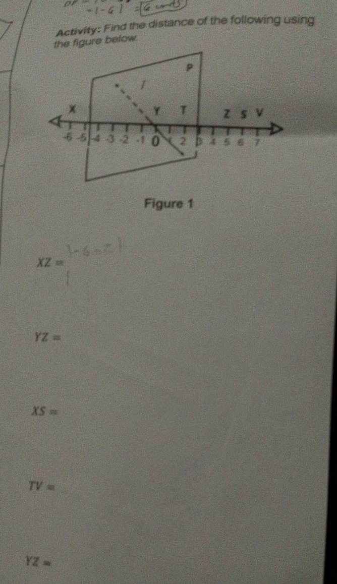 Activity: Find the distance of the following using 
the figure below.
XZ=
YZ=
XS=
TV=
YZ=