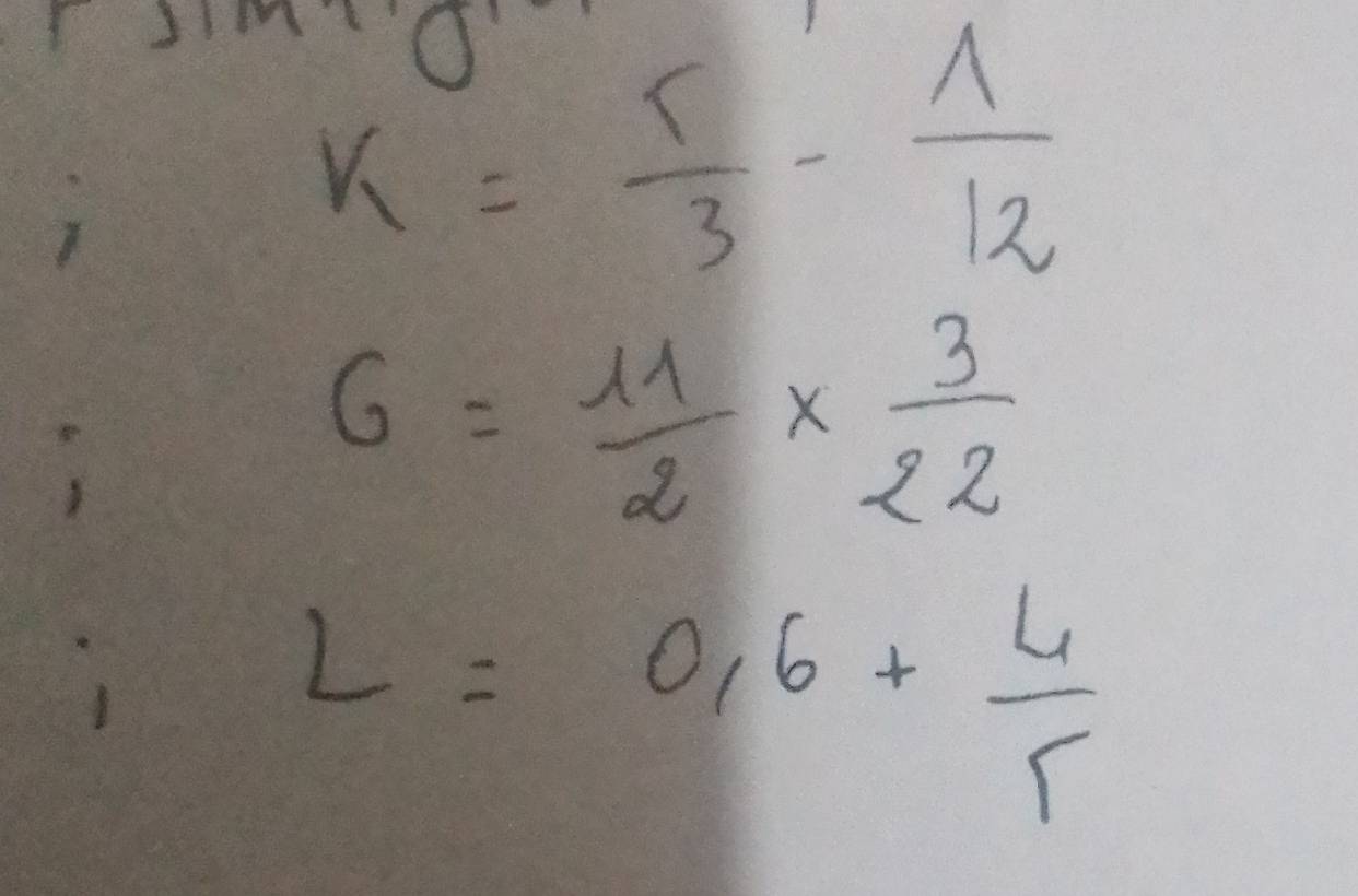 k= 5/3 - 1/12 
6= 11/2 *  3/22 
L=0.6+ 4/T 