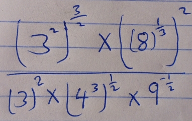 frac (3)^- 2/3 * (18)^ 1/3 (3)^2* (4^(3^2)* 9^2* 9^(-2)