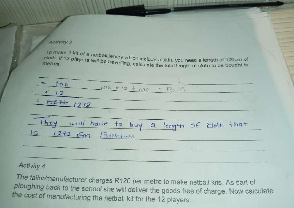 Solved: Activity 3 To make 1 kit of a netball jersey which include a ...