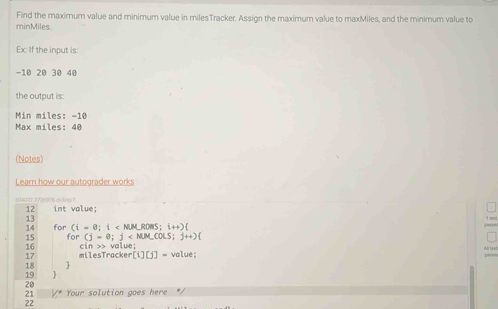 Solved: Find the maximum value and minimum value in milesTracker ...