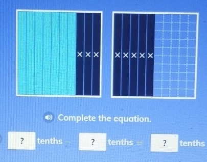 * * * * * *
Complete the equation.
? tenths ? tenths == ? tenths