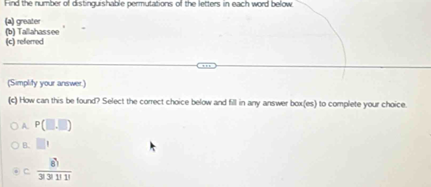 Solved: Hind the number of distinguishable permutations of the letters ...