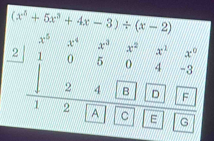 x^5+5x^3+4x-3)/ (x-2