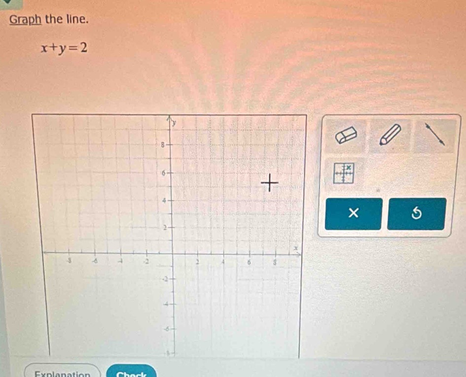 Graph the line.
x+y=2
× 5
planation Chock