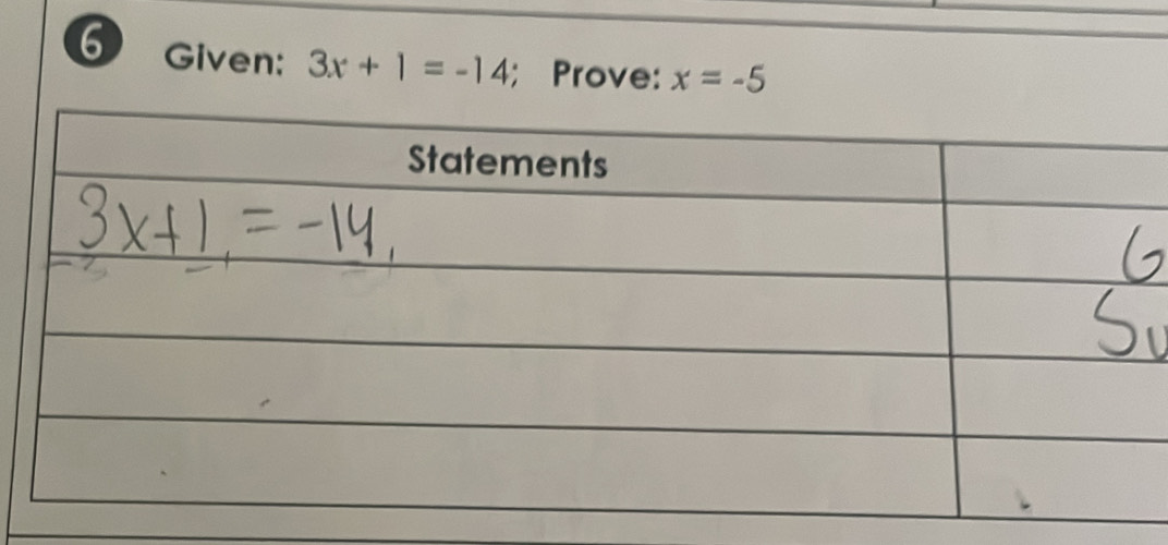 Given: 3x+1=-14; Prove: x=-5