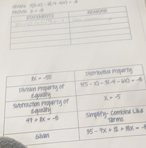 7(5-x)-8(-4-6x)=-6
e