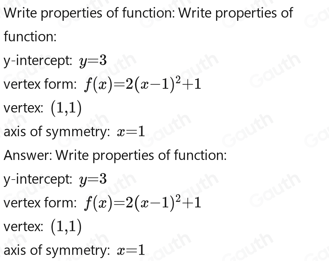 Solved: Find the y-intercept, the equation of the axis of symmetry, and ...