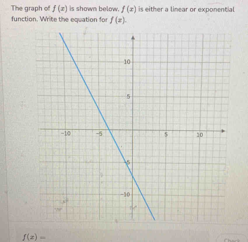 The graph of f(x) is shown below. f(x) is either a linear or exponential 
function. Write the equation for f(x).
f(x)=