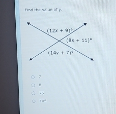 find the value of y.
7
B
75
105