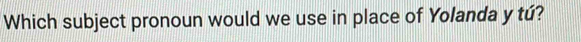 Which subject pronoun would we use in place of Yolanda y tú?