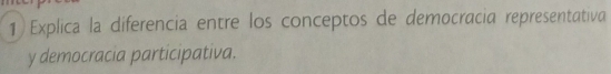 Explica la diferencia entre los conceptos de democracia representativa 
y democracia participativa.