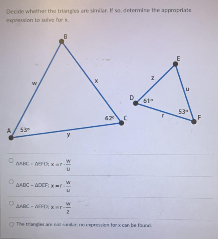 Solved: Decide whether the triangles are similar. If so, determine the ...