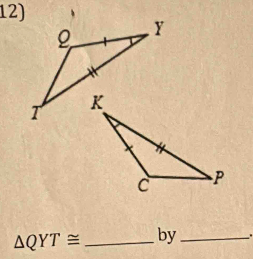 △ QYT≌ _ 
by_ 
.