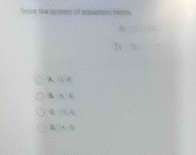 7x-53
A. (5,4)
B. (5,-4)
(8,0
D. (8,4)