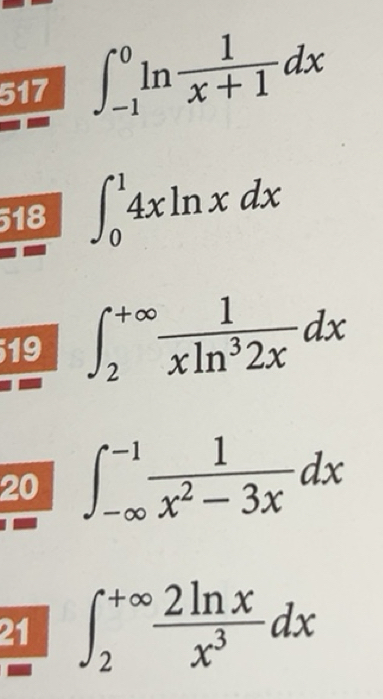 Risolto:517 ∈t _(-1)^0ln 1/x+1 dx 518 ∈t _0^(14xln xdx 19 ∈t _2^(+∈fty ...