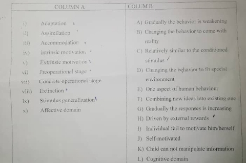 COLUMN A COLUM B
L) Cognitive domain