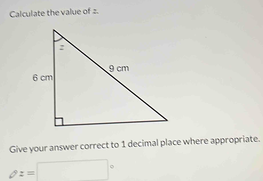 Calculate the value of . 
Give your answer correct to 1 decimal place where appropriate.
_ Oz=□°