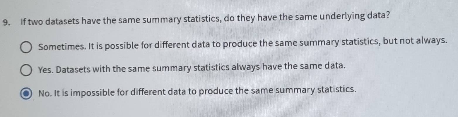 Solved: If two datasets have the same summary statistics, do they have ...