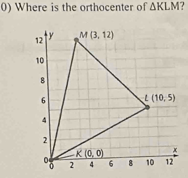 Where is the orthocenter of △ KLM ?