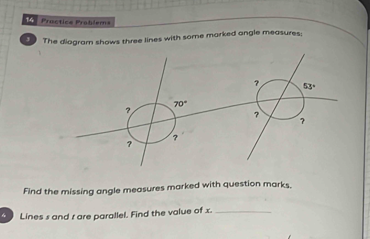 Solved: Practice Prablems The diagram shows three lines with some ...