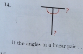 ? 
? 
If the angles in a linear pair . .