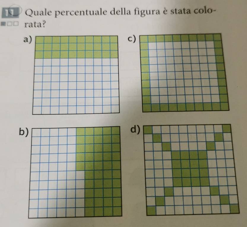 KD Quale percentuale della figura è stata colo- 
rata? 
a) 
c 
b) 
d