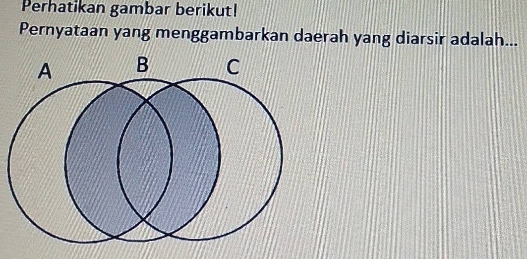 Perhatikan gambar berikut! 
Pernyataan yang menggambarkan daerah yang diarsir adalah...