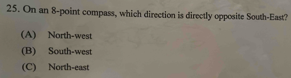 Solved: On an 8 -point compass, which direction is directly opposite ...