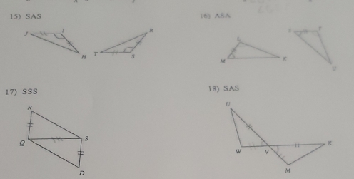 SAS 16) ASA 

17) SSS 18) SAS