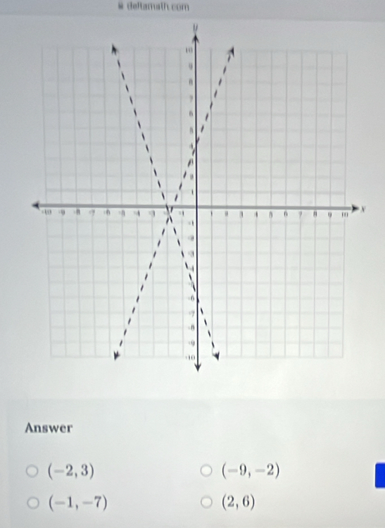 deftamath.com 
Answer
(-2,3)
(-9,-2)
(-1,-7)
(2,6)