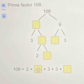 Prime factor 108.
108=2* □ * 3* 3* □