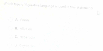 Which type of figurative language is used in this statement?
A. Simile
B. Allusion
C. Hyperbole
D. Oxymoren