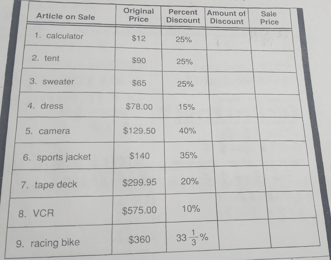 Original Percent Amount of