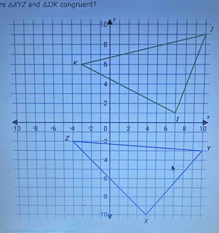 re △ XYZ and △ IJK congruent?