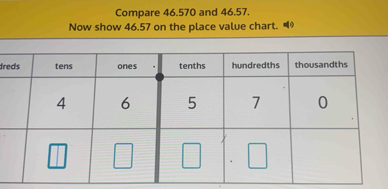 Solved: Compare 46.570 and 46.57. Now show 46.57 on the place value ...