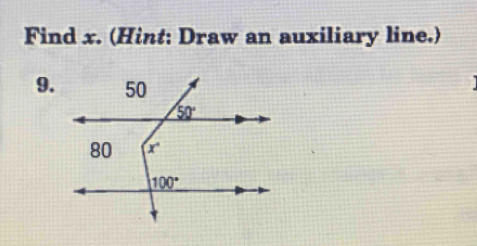 Find x. (Hint: Draw an auxiliary line.)
9.