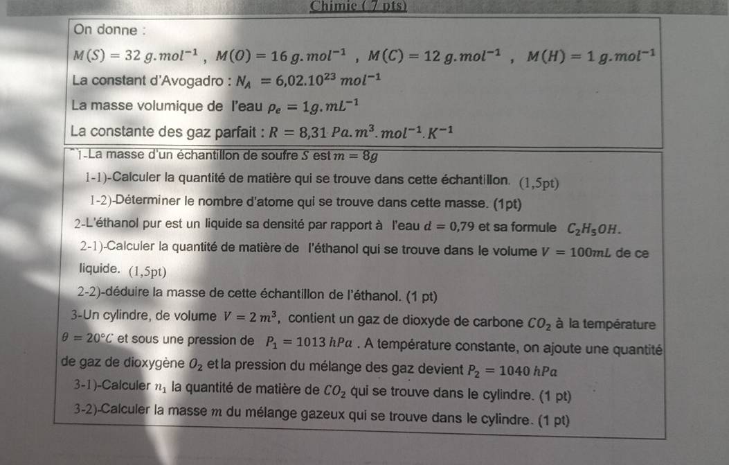 Chimie ( 7 pts)