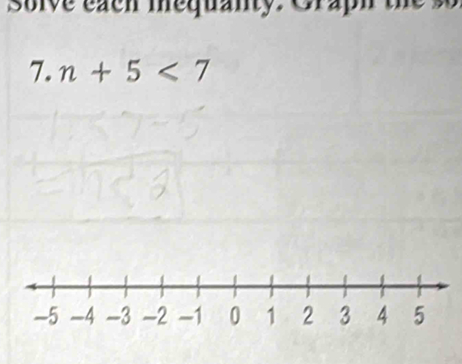 Soive each mequanty. Graph 
7. n+5<7</tex>