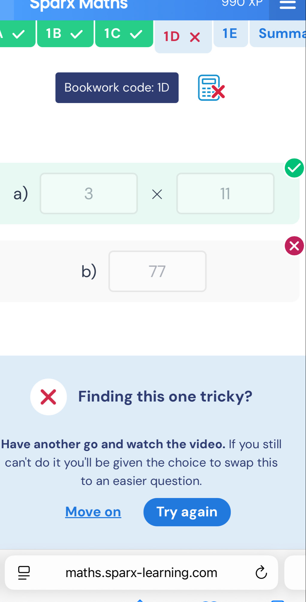 Solved: Sparx Maths 1C 1B Summa 1DX 1E Bookwork code: 1D a) 3* 11 b) 77 ...